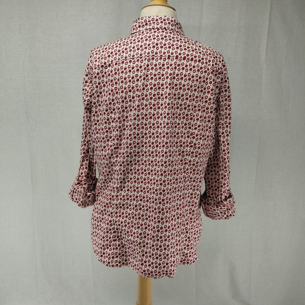 Talbots Apple Print Rolled LS Sleeve Button Down Blouse Red Size 16 - Picture 10 of 10